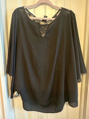 torrid Black Lace V-Inset Flowing Blouse